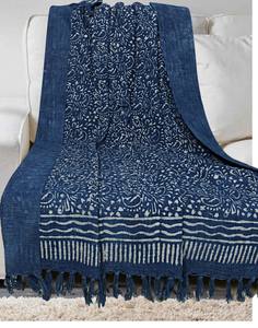 ผ้าห่มทอมือลายพิมพ์แอฟริกันสีน้ำเงินอินดิโก้ ทำจากผ้าฝ้ายออร์แกนิค 100% เนื้อนุ่ม สำหรับห้องนั่งเล่น บ้าน และกลางแจ้ง - Product Image 3