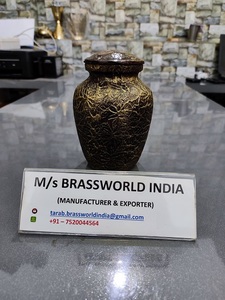 Aluminum Dark <b>Brown</b> Hand Painted Adult Cremation Urn Funeral Supplies <b>Medium</b> Sized American Style BRASSWORLD INDIA - Product Image 2