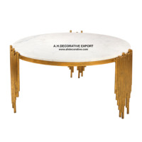 Table console dorée avec plateau en marbre blanc, salon, haute qualité, style moderne européen, table console extensible, nouveau design, hôtel