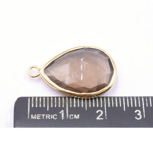 Pendentif en quartz fumé en forme de poire, serti argenté, de 23 à 25 mm, avec bélière, plaqué or - Product Image 5