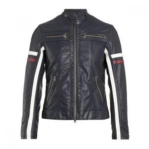 Chaqueta con cuello levantado para motocicleta Vintage personalizada para hombre, chaqueta de cuero genuino de talla grande, estilo informal para tela de lona de invierno - Product Image 1