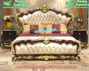 Muebles de dormitorio tallados a mano de madera tradicional, juego de dormitorio de madera de teca con acabado dorado, muebles de dormitorio hechos a mano - Product Image 4