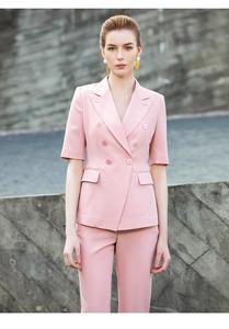 Ensemble costume à manches courtes pour femmes, couleur rose clair, col Double, Collection d'hiver, nouvelle Collection - Product Image 3