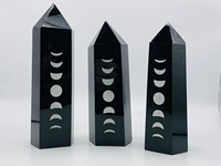 Tour sculptée en obsidienne noire et agate, pierre précieuse Feng Shui, phases lunaires, cristal de guérison, éclat doré, ambiance sorcière, païenne, pleine lune, nouvelle lune