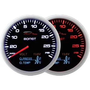 60mm Boost <b>Volt</b> Oil Pressure Oil Temperature 4 in 1 Digital Analog White Amber LED Smoked Lens - Product Image 1