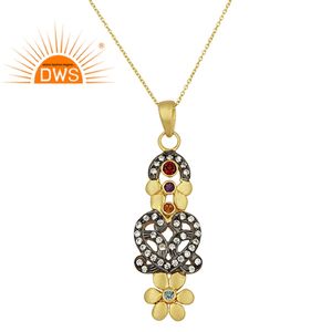 Pendentif en forme de pierres précieuses multiples, accessoires de mode, en or plaqué argent massif 18 carats, vente en gros - Product Image 1