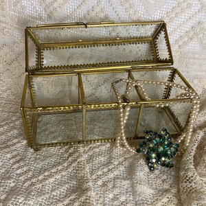 Brass & <b>Glass</b> Long Bevel Top Jewelry Trinket Casket <b>Box</b> - Product Image 1