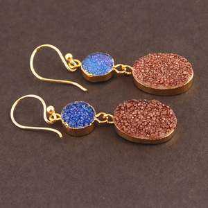 Pendientes de ágata natural para mujer, aretes de ágata natural de azúcar, oro galvanizado, hecho a mano, gancho colgante, gotas - Product Image 6