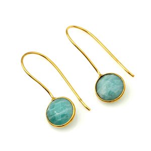 Pendientes colgantes de piedras preciosas de amazonita Natural de buena calidad Plata de Ley 925 10mm Chapado en oro Compromiso romántico Fiesta de boda - Product Image 1