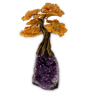 Bonsái de piedras preciosas naranjas, plantas de interior en miniatura hechas de artesanías de piedra semipreciosa - Product Image 1