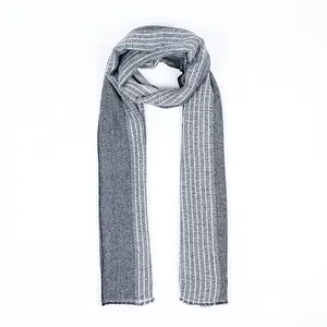 Écharpe durable en cachemire, de couleur unie, châle pour homme et femme, foulard unisexe à rayures noires, grises et blanches, mélange de laine mérinos, en cachemire