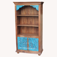Bibliothèque en bois créative de forme traditionnelle indienne avec armoire de rangement, design simple, bibliothèque sculptée
