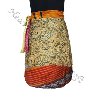 Mini jupe Sari en soie traditionnelle pour femmes, vêtements d'été, style Boho, à enrouler - Product Image 1