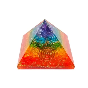 New Design Premium Quality Natural 7 Chakra Stone Chips Orgone Orgonite Resin Energy Pyramid For Healing Home Decor