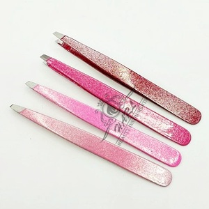 Professional Custom Made Stainless Steel Eyebrow <b>Tweezers</b> Set Good Slant Flat Clip Customized Packaging Multiple Pink Colors - Product Image 5