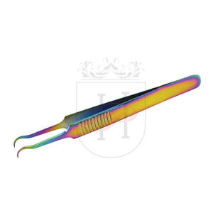 Pinzas de punta de aguja de Color arcoíris de volumen medio redondo, con agarre para los dedos, diseño de etiqueta privada, pinzas de extensión de pestañas - Product Image 1