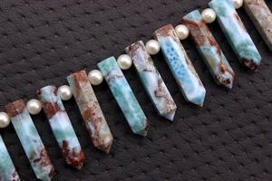 High Quality Natural Larimar Gemstone 11 Pieces Faceted One-Point Pencil Semiprecious Stones <b>Blue</b> Briolette Beads 1 Strand - Product Image 3