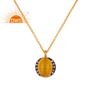 Yellow Moonstone Zircon Set Pendant Jewelry Wholesale Indian Gold Plated Designer 925 Silver Necklace - Product Image 1