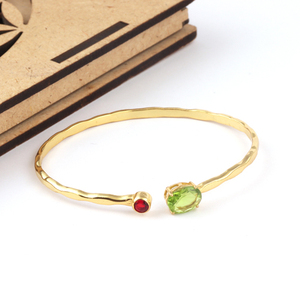 กำไลข้อมือแฟชั่นสำหรับผู้หญิง,กำไลข้อมือสไตล์โบฮีเมียนชุบทอง/เงินดีไซน์ค้อนควอทซ์สีแดงและพลอยสีม่วง - Product Image 4