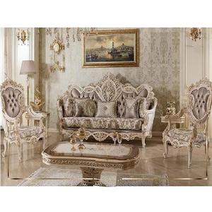 Juego de Sofás de Madera de Teca de Estilo Francés Moderno con Acabado Dorado y Diseño Personalizable - Product Image 1