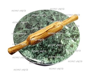 Wholesale Round Shape Green Marble Rolling <b>Board</b> With Wooden Rolling Pin Chakla Belan for Chapati Maker Roti Maker - Product Image 5