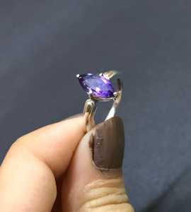 Anillo de plata de ley 92,5 con forma de marquesa facetada de piedras preciosas de amatista Natural, regalo de piedra natal de febrero para fiestas y uso de joyería - Product Image 2