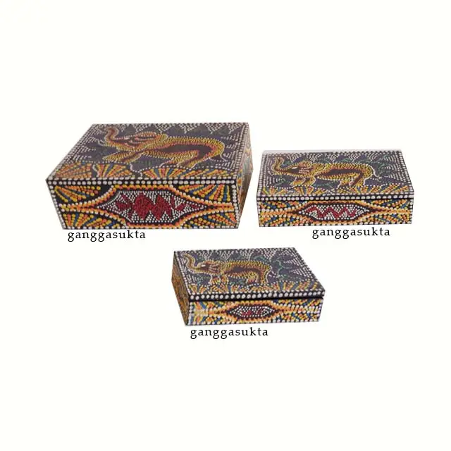 WOODEN BOX STORAGE WITH TECHNIQUE DOTS ELEPHANT PAINTING