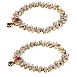 BRIDAL SILVER TONE CRYSTAL BEADS HEAVY ANKLETS PAYAL BEAUTIFUL BROAD CRYSTAL PEARL ANKLETS