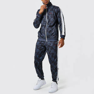 도매 폴리 에스테르 전체 편지 인쇄 망 스트리트 착용 전체 지퍼 깔때기 목 플러스 사이즈 조깅 축구 땀 Tracksuits - Product Image 5