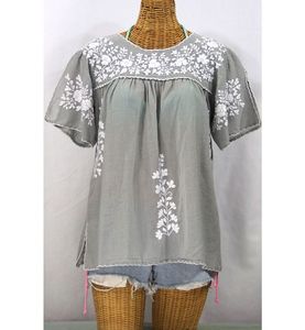 Túnica elegante de verano de manga corta con cuello en V para mujer, ropa de calle elegante de algodón 100%, diseño bordado bonito, Blanco barato de fábrica - Product Image 1