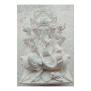 Estatua sentado de God Ganpati, mármol blanco sin pulir - Product Image 1