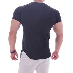 Haute qualité doux coton hommes Gym T-Shirt basique noir ourlet incurvé décontracté Muscle Fit Sport Fitness haut impression personnalisée - Product Image 4