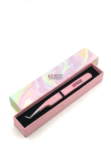 Professionnel meilleur Style 90 degrés rose clair poudre revêtement en acier inoxydable Extension de cils pince à épiler Logo personnalisé outils de beauté - Product Image 6