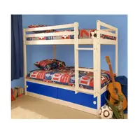Children's White Wooden Single Bunk Bed with Storage