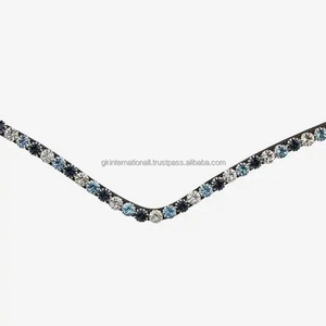 Handmade Wave Shape Leather Horse Brow Band With Decorative Blue Breeze <b>Glass</b> Crystals <b>Chain</b> Customized Adjustable Loops - Product Image 2