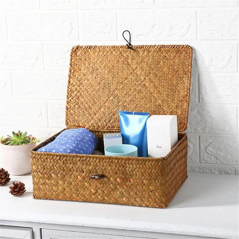 Handmade bamboo weaving round storage basket fruit dish rattan bread basket for kitchen food picnic bread sundry