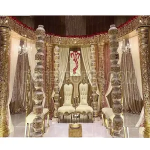 Dazzling Gouden Gesneden Bruiloft Mandap Kenia Stijlvolle Indiase Bruiloft Mandap Fabrikant Gouden Gesneden Bruiloft Fiber Mandaps