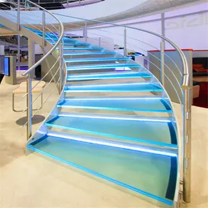 Husillos de escalera de hierro forjado de fibra de vidrio curva escaleras de vidrio