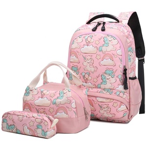 2024 mignon licorne 3-en-1 sac d'école ensemble Logo personnalisé Bookbag sangle système de transport filles étudiants avec boîte à lunch étui à crayons - Product Image 1