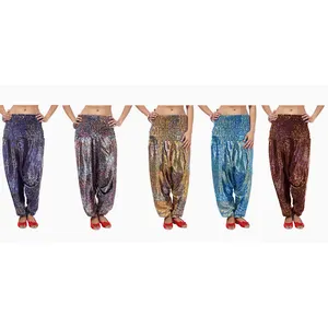 Pantalones de Yoga harén de satén para mujer, pantalón bohemio para danza del vientre, talla libre, venta al por mayor