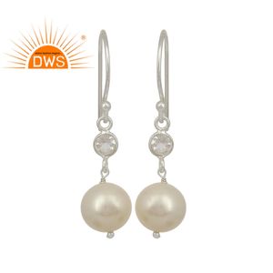 Boucles d'oreilles pendantes en topaze blanche, perle en argent Sterling 925, vente en gros, bijoux - Product Image 1