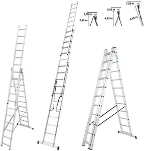 Escalera multiusos 3x12 peldaños, 3 piezas combinación de aluminio escalera extensión escalera carga máxima 150kgs