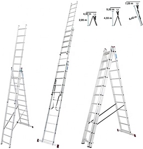 <span class=keywords><strong>Échelle</strong></span> polyvalente 3x12 réglables, <span class=keywords><strong>échelle</strong></span> d'extension, <span class=keywords><strong>3</strong></span> pièces en aluminium, <span class=keywords><strong>échelle</strong></span> combinée, charge max 150kg - Product Image 1