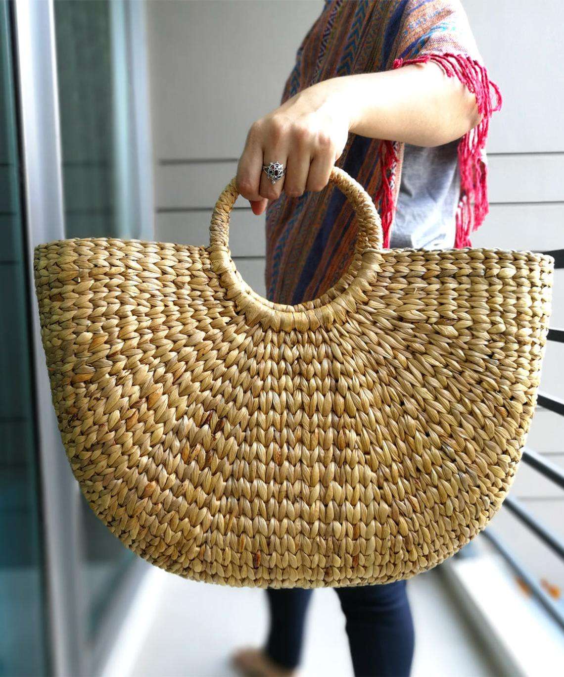 Square Straw Bag Classic Square Straw Beach Bag Water Hyacinth