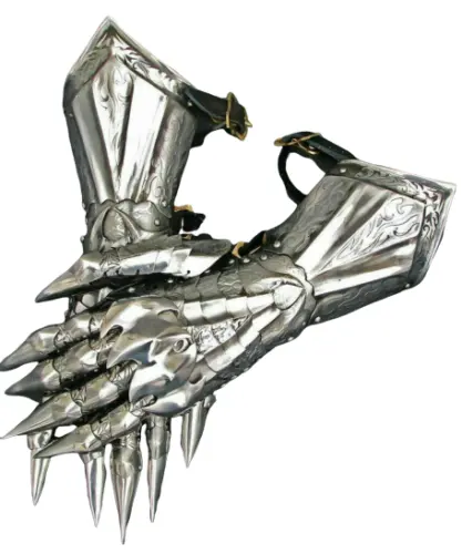 Par manopla Medieval cavaleiro de armadura cruzado acentos de aço gauntlet