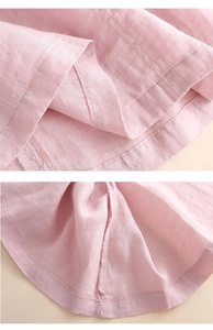 T-shirt en lin rose bohème pour femme, coupe décontractée et ample, tissé uni, manches longues et col en V, pour l'été - Product Image 4