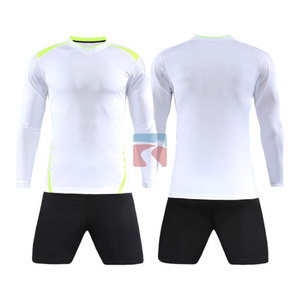 เสื้อกีฬาแขนยาวสีขาวแบบยูนิเซ็กซ์ พร้อมกางเกงขาสั้นสีดำ ระบายอากาศได้ดี แห้งเร็ว ผลิตจากโพลีเอสเตอร์ เหมาะสำหรับวิ่งในฤดูร้อน คอกลม ทรงปกติ - Product Image 1