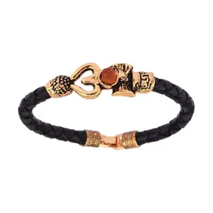 Indian Oxidized Jewelry Boho Vintage Tribal Shiv Trishul Statement Leather Bracelet for Men Women