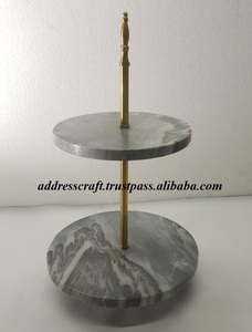 แท่นวางเค้กหินอ่อนพร้อมก้านเหล็กชุบทองอุปกรณ์ทำเค้กเซิฟเวอร์เค้กสำหรับงานปาร์ตี้งานแต่งงานโรงแรมและร้านอาหารที่ใช้ - Product Image 3