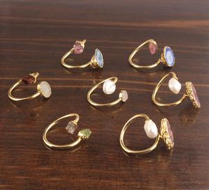 Bague en pierre précieuse naturelle, anneau en tourmaline, vert brut, plaqué or, ajustable, bijoux empilables à la main, pour hommes et femmes, new Fashion, - Product Image 3